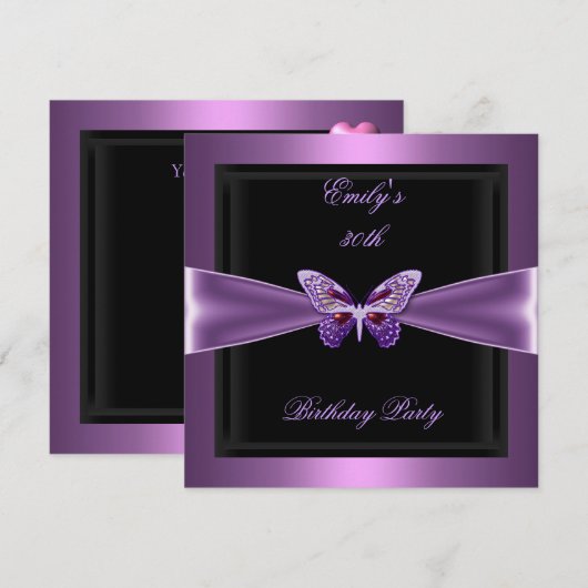 Invitation Purple Mauve Black Butterfly 30e fête d'anniversai (Devant / Derrière)