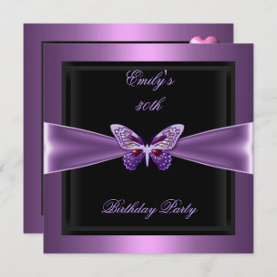 Invitation Purple Mauve Black Butterfly 30e fête d'anniversai
