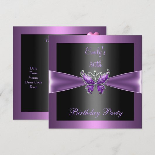 Invitation Purple Mauve Black Butterfly 30e fête d'anniversai (Devant / Derrière)