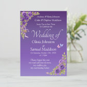 Invitation Purple Mauve Flowers Wedding Suite Kaart (Staand voorkant)