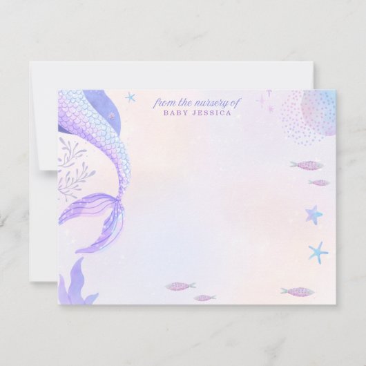 Invitation Purple Mermaid Nursery Note Card (Devant)