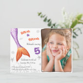 Invitation Purple Mermaid Tail Splash Summer Girl Anniversair (Debout devant)
