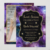 Invitation Purple Midnight Crystal Galaxy Sweet 16 photo (Devant / Derrière)