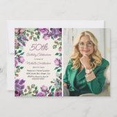 Invitation Purple Mint Green Floral 50e anniversaire Photo (Devant)