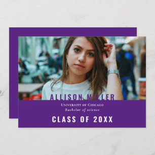 Invitation Purple Modern Typographie Photo Graduation Party