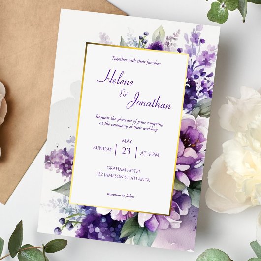 Invitation Purple Moderne Chic Floral Élégant Mariage Boho