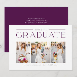 Invitation Purple Moderne Typographie Photo Collage Graduatio