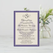Invitation Purple Monogram Laurel Classic College Graduation (Debout devant)