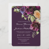 Invitation Purple Moody foncé Élégant Mariage floral (Devant)