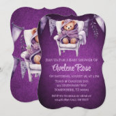 Invitation Purple mou Teddy Ours Fille Baby shower (Devant / Derrière)