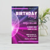Invitation Purple néon disco soirée anniversaire (Debout devant)