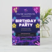 Invitation Purple Neon fête d'anniversaire (Debout devant)