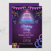 INVITATION PURPLE NEON GLOW DANS LA PARTIE D'ANNIVERSAIRE SOM (Devant / Derrière)