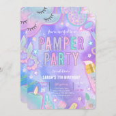 Invitation Purple Neon Glow Pamper Spa fête Anniversaire (Devant / Derrière)