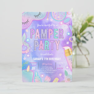 Invitation Purple Neon Glow Pamper Spa fête Anniversaire