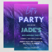 Invitation Purple Neon Tropical Anniversaire (Devant / Derrière)