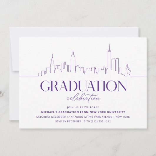 Invitation Purple New York Graduation Party (Devant)