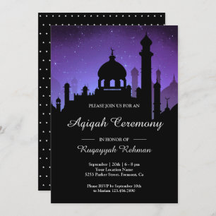 Invitation Purple Night Sky Arabian Nights Aqiqah