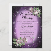 Invitation Purple N'Importe Quel Âge Bling Floral Bird Annive (Devant)