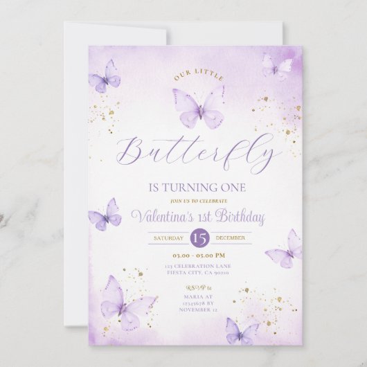 Invitation Purple Notre Petit Papillon tourne un Or (Devant)
