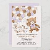 Invitation Purple Nous Pouvons Attendre Teddy Bear Baby showe (Devant / Derrière)