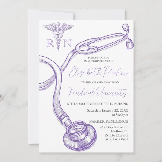 Invitation Purple Nursing School Graduation Party (Devant)