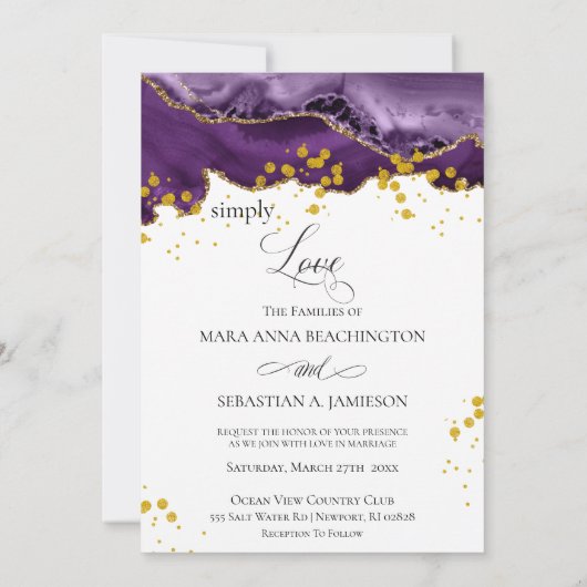 Invitation *~* Purple Or Agate SIMPLEMENT AIMER Moderne Éléga (Dos)