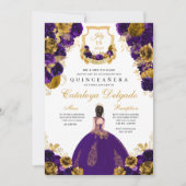 Invitation Purple & Or Floral Elegant Quinceañera (Devant)
