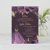 Invitation Purple Or Floral Tan Princess Quinceañera (Debout devant)