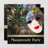 Invitation Purple or Peacock Plumes Masquerade Party (Devant / Derrière)