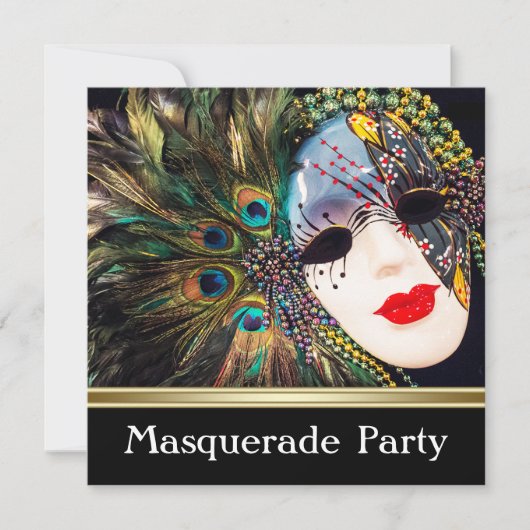 Invitation Purple or Peacock Plumes Masquerade Party (Devant)
