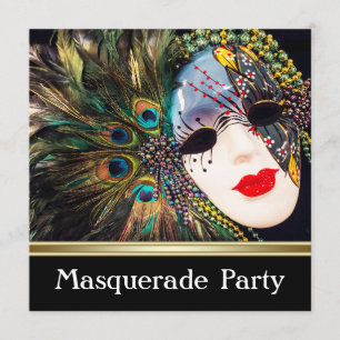 Invitation Purple or Peacock Plumes Masquerade Party