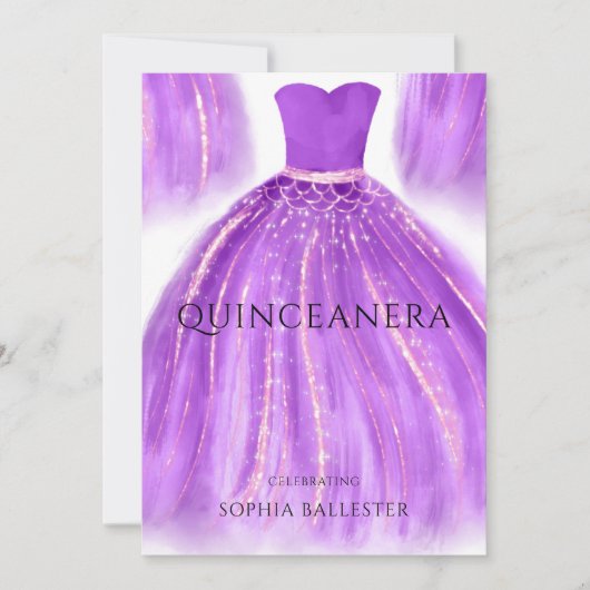 Invitation Purple & Or Quinceanera Robe de femme de ménage (Devant)