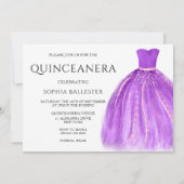 Invitation Purple & Or Quinceanera Robe de femme de ménage (Dos)
