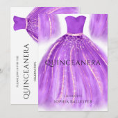 Invitation Purple & Or Quinceanera Robe de femme de ménage (Devant / Derrière)