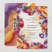 Invitation Purple Orange and Red Rose Wedding with QR-Code (Devant / Derrière)