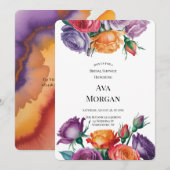 Invitation Purple Orange and Red Roses Bridal Shower (Devant / Derrière)