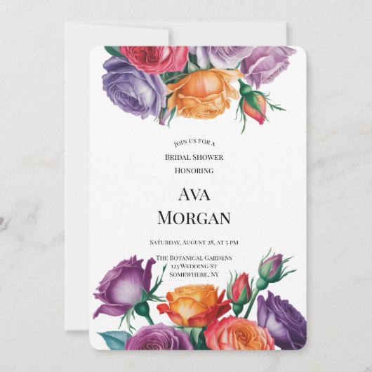 Invitation Purple Orange and Red Roses Bridal Shower (Devant)