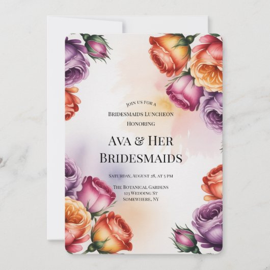 Invitation Purple Orange and Red Roses Bridesmaids Luncheon (Devant)