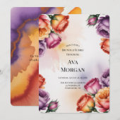 Invitation Purple Orange and Red Roses Brunch & Bubbly (Devant / Derrière)