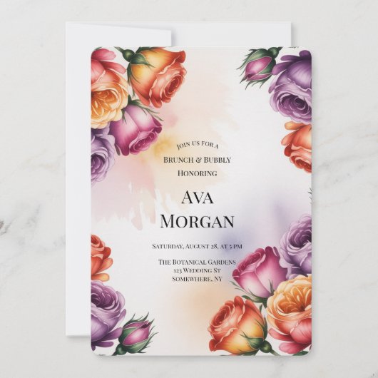 Invitation Purple Orange and Red Roses Brunch & Bubbly (Devant)