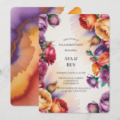 Invitation Purple Orange and Red Roses Engagement Party (Devant / Derrière)
