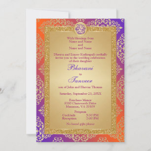Invitation Purple, Orange, Gold FAUX Parties scintillant Gane