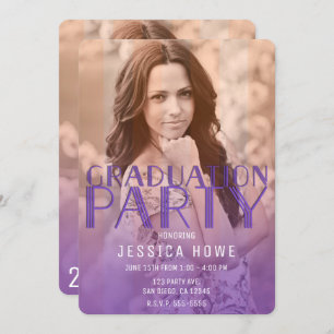 Invitation Purple Orange Graduate Party Photo