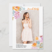 Invitation Purple Orange photo Boho floral graduation (Dos)