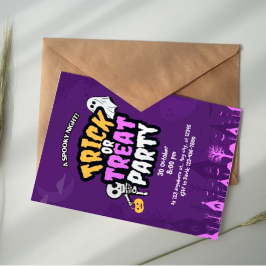 Invitation Purple Orange Trick or Treat Halloween Party