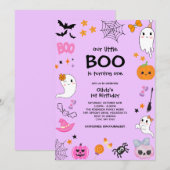 Invitation Purple Our Little Boo Halloween 1er anniversaire (Devant / Derrière)