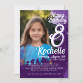 Invitation Purple Paint Splatter Photo 8e anniversaire Invita (Devant)