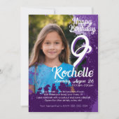 Invitation Purple Paint Splatter Photo 9e anniversaire Invita (Devant)