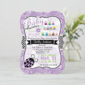 Invitation Purple Paisley Ladybug thème Baby shower fille (Debout devant)